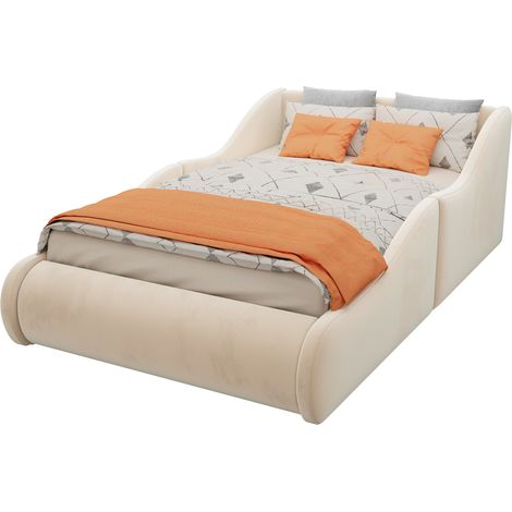 Letto per Bambini 90 x 200 cm Imbottito con Testiera Alta e Sponde Laterali, Senza Materasso, Beige (1/5)