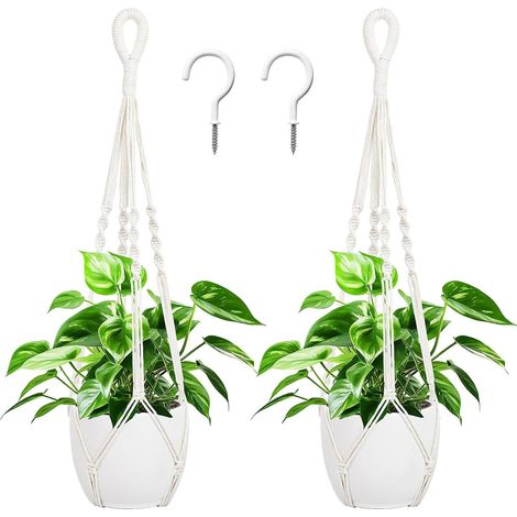 Colgador de macramé para plantas, paquete de 2 colgadores con ganchos, maceta colgante para plantas de interior, colgador decorativo de macramé para la decoración del hogar. (1/5)