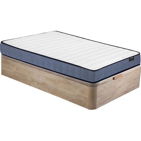Set 90 x 190 cm rete letto contenitore naturale chiaro + materasso a molle insacchate sp.19cm - DAYNI di YSMÉE