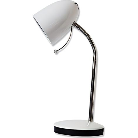 Abat-Jour Table Métal Blanc Col Réglable - Douille E27 - Sans Ampoule (1/3)