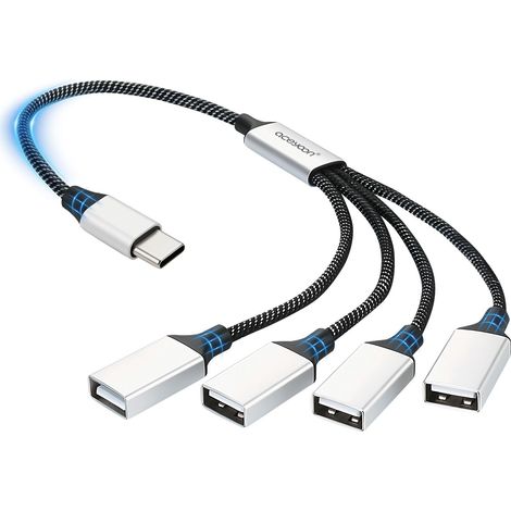 Câble répartiteur USB C 1 à 4 ports USB 2.0 4 fiches Y - Adaptateur USB C mâle vers 4 ports USB femelle - Mini hub - Prend en charge 480 Mbps de données/charge pour ordinateur, clavier (1/5)