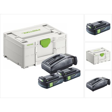 Festool Energie Set 2x BP 18 Li 3,0 C Akku 18 V 3,0 Ah / 3000 mAh Li-Ion ( 2x 577658 ) + TCL 6 Ladegerät ( 201135 ) + Systainer
