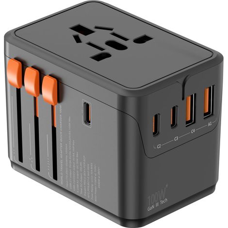 Adaptateur Prise Universel Voyage - 2 USB C 2 USB A - International pour Europe USA UK Australie Chine Japon (1/5)