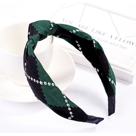 Accessoire de coiffure pour femme : serre-tête rond à nœud croisé et pois (vert) (1/2)
