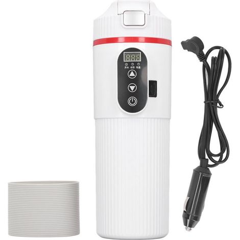 Bouilloire électrique de voiture 500ml, tasse chauffante en acier inoxydable, affichage Intelligent de la température, tasse avec allume-cigare blanc (1/4)