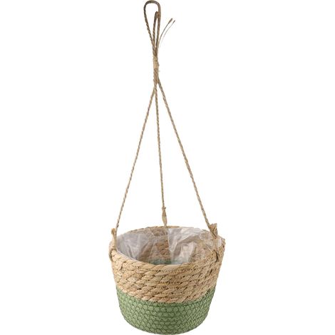 Stück Hängender Pflanztopf aus Naturfasern, gewebter Pflanzenkorb mit Seil für die Heimdekoration, für drinnen und draußen, 20 x 13 cm, Grün