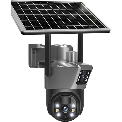 Caméra de sécurité à Domicile 8MP 4K caméra Solaire extérieure 4G SIM caméra de Surveillance sans Fil avec Panneau Solaire Double lentille PTZ IP Cam Protection de sécurité(8MP WiFi Camera) (1/5)