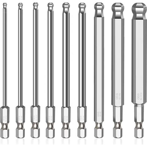 9-piece 1/4-inch Hex Magnetic Screwdriver Bit Set (Sizes: H1.5/2/2.5/3/4/5/6/8/10mm) 100mm Long Magnetic Screwdriver Bit for Manual Screwdrivers