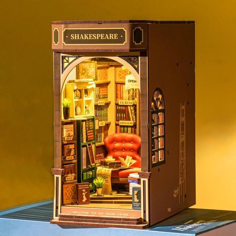 DIY Noël Kit avec Lumières LED, Booknook Puzzle 3D en Bois Livre Décoration de la Chambre Noël Anniversaire Cadeaux pour Filles Femme - Shakespeare's Bookstore,Idéal pour les festivals et les réunions (1/5)