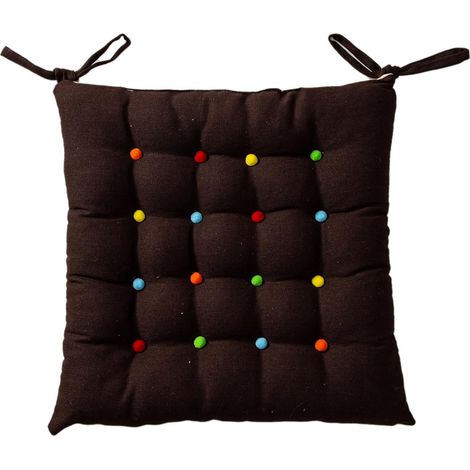 Coussin de chaise carré en coton et lin avec attaches, pompon coloré, antidérapant, pour chaises de salle à manger et de cuisine (marron, 1 unité) (1/5)