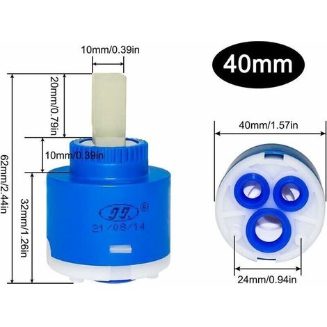 Cartouche Ceramique Cartouche en céramique 40mm Inner Contrôleur Cartouche de rechange Cartouche Mitigeur pour robinet mitigeur de salle de bain Bleu (40mm) (1/3)
