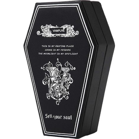 Organisateur de bijoux compact en forme de cercueil, étui étanche en PU, idéal pour une décoration terrifiante, un mariage ou un cadeau d'Halloween. Noir et blanc. (1/4)