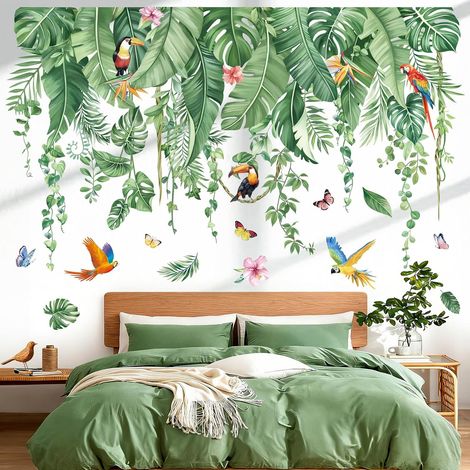 Sticker Muraux Feuille Tropicale Autocollant Mural Plantes Verte (1/5)