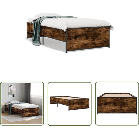 The Living Store Bettgestell Räuchereiche 100x200 cm Holzwerkstoff und Metall - Holzbettfassungen - Bettrahmen - Doppelbett - Massivholzbette - Einzelbett (1/5)