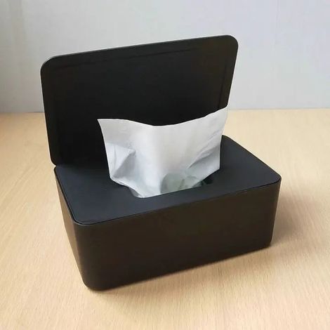 Distributeur de Lingettes Bébé, Boîte de Rangement pour Mouchoirs, Support de Lingettes Humides avec Couvercle pour Maison, Bureau, Voiture (Noir) (1/3)