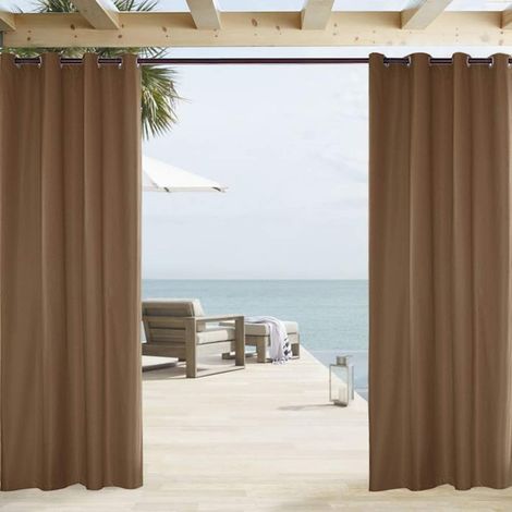 Rideaux Imperméable d'extérieur, Rideau Résistant à la Décoloration Rideau Occultants avec Oeillet pour Porche Avant, Pergola, Cabanon, Gazebo (137 x 213cm, Café) (1/5)