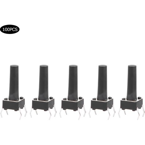 100 Mikrotaster für Momentkontakte, aus technischem Kunststoff, 12 V DC, 50 mA, DIP-Gehäuse, 6 x 6 x 15 mm (1/5)