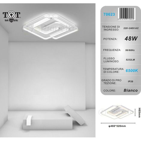 Plafoniera led 48w quadrata spirale vortice bianco lampadario da soffitto moderno luce bianco naturale Bianco freddo