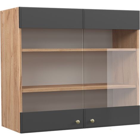Meuble de cuisine haut vitré Fame-Line, Anthracite-or, 80 cm, Vicco