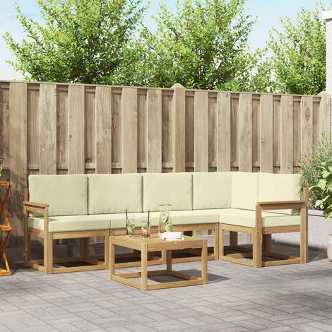 vidaXL Outdoor-Sofagarnitur 6 pcs Weiß und Creme Massivholz Akazie (1/5)