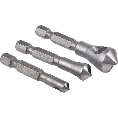 Ensemble d'outils de fraisage et d'ébavurage,3 pièces ensembles d'outils de poinçonnage central à 90 degrés pour mèches à bois en métal à chanfrein de fraisage avec tige hexagonale de 1/4pouce (1/5)