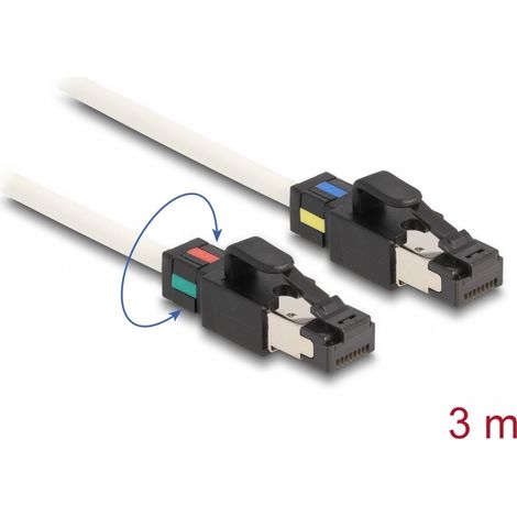 Delock Cable de red RJ45 macho a macho Cat.6A S/FTP con clips de color giratorios de 3 m, blanco