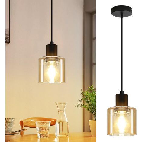 Vintage E27 Tischleuchte aus schwarzem Glas mit 1 Glühbirne, Retro-Hängelampe für Esszimmer (Glühbirne nicht enthalten) (1/5)