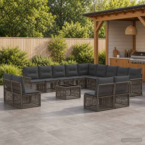Set Divano da Giardino 14 pcs Grigio e Grigio Scuro polyrattan vidaXL (1/5)
