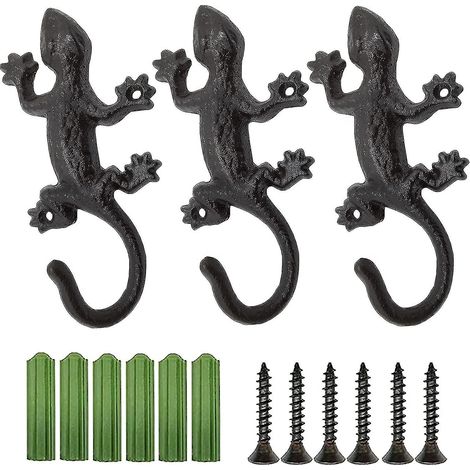 Set aus 3 dekorativen Wandhaken im Antik-Stil, in Form von Geckos (1/5)