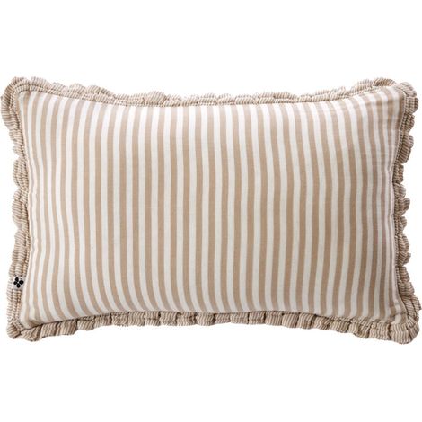 Coussin déhoussable 45x60cm gaze de coton tissé rayé beige - ROMELIA (1/5)