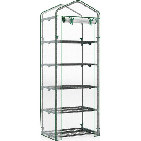 Mini Greenhouse Portable Plant Grow House with 5 Tier Shelves-White (1/5)