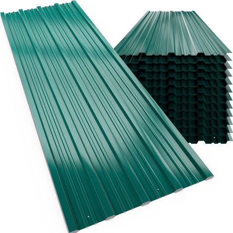 GARDEBRUK® Metal Roofing Sheets Pack of 12 Box Profile 129x46cm Galvanised Coated 7m² Cladding Walling Sheeting Corrugated Roof Garage Shed Carport Greenhouse Green (1/5)