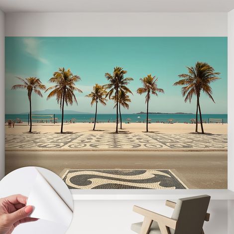 Fotomurale adesivo - murale da parete - Carta da parati autoadesiva - design parete moderno - Palme sulla spiaggia 152x104 cm (1/5)