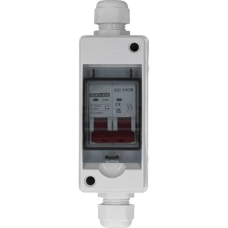 Disjoncteur miniature 2P, interrupteur sectionneur 1000 V CC, disjoncteur miniature 40 A CC pour systèmes photovoltaïques solaires, avec indice d'étanchéité IP65. (1/5)