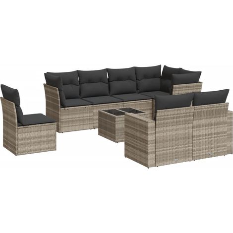Maison Exclusive - Set muebles jardín 9 pzas y cojines ratán sint (1/3)