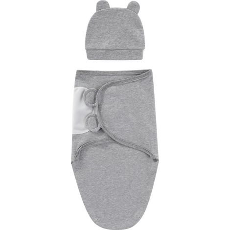Gigoteuse, article de puériculture (gigoteuse pour bébés de 0 à 3 mois, douce et confortable, en coton respirant, favorisant le sommeil), grise (1/4)