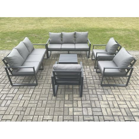 Fimous Aluminium Outdoor Garden Furniture Set Patio Lounge Sofa with Square Coffee Table 3 Armchairs Dark Grey (1/5)