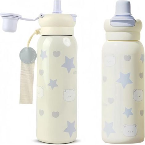 2 grandi tazze con cannuccia, pratico termometro per auto, tazza da tè, borraccia Mengqu per studenti, 620 ml (1/5)