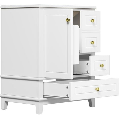 Mobile bagno freestanding 61 cm bianco lucido con lavabo in ceramica, 3 cassetti e anta con ripiani (1/5)