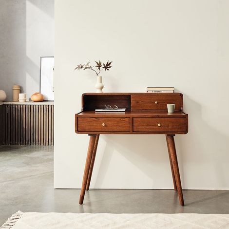 Bureau en mindi massif finition noyer (1/5)