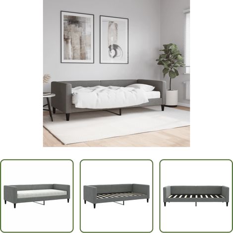 vidaXL Canapé - Lit de jour avec matelas gris foncé 90x190 cm tissu (1/5)