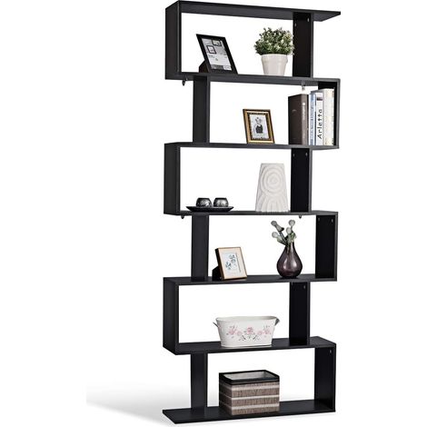 Costway – Bibliothèque contemporaine en bois noir – 6 étagères – Dimensions 80x23x192cm – Charge max 90kg – Facile à assembler et à nettoyer (1/5)