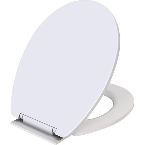 Abattant de toilette à fermeture douce blanc en forme ovale, sièges de toilette avec charnières ajustables, fixation simple au fond, siège de toilette pour cuvette, convient aux cuvettes en forme de O (1/5)