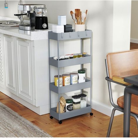 Carrito de almacenamiento con ruedas de 4 niveles en ABS gris 40 x 19 x 90 cm OKMYHOME (1/5)