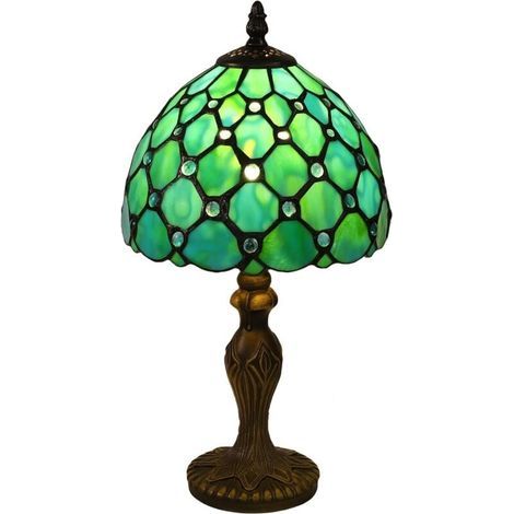 Lampe Tiffany vintage à poser 37cm – Abat-jour en verre décoratif – Culot E27 – Pour chambre, salon, bureau – Ampoule LED incluse (1/5)