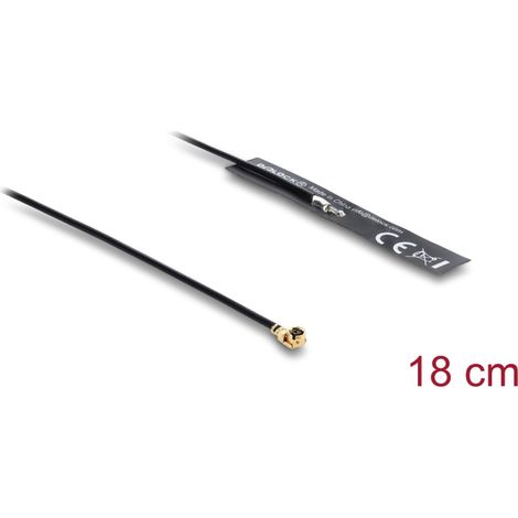 Delock WiFi 2,4 GHz Antenne I-PEX Inc., MHF® I Stecker 3,4 dBi omnidirektional mit Anschlusskabel 1.13 18 cm FPC intern Klebemontage