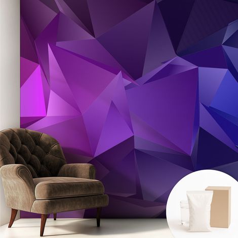 Papier peint intissé mural classique avec imprimé motifs décoratifs design élégant non‑tissé Triangles violets 250x250 cm (1/5)