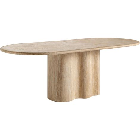 Table de salle à manger en travertin brun clair style art déco - Brun clair effet pierre naturelle (1/5)