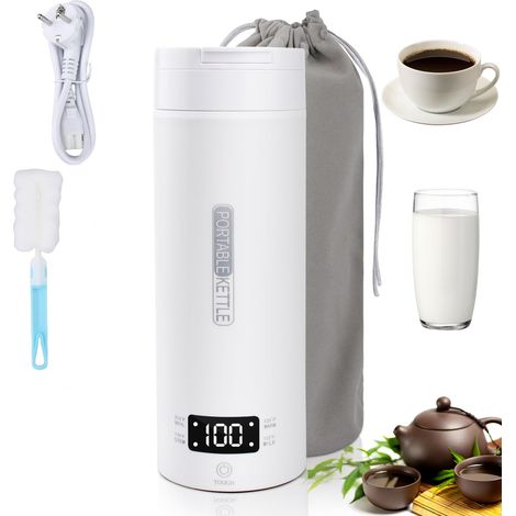 Mini Bouilloire Portable Electrique de Voyage 500ml,Bouilloire Electrique Portable,Tasse de Chauffage Rapide,Inoxydable 316 avec 4 Témpérature Réglable,pour Thé,Lait,Café