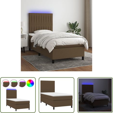 vidaXL Matelas ensaché - Sommier à lattes de lit et matelas et LED Marron foncé 80x200cm (1/5)